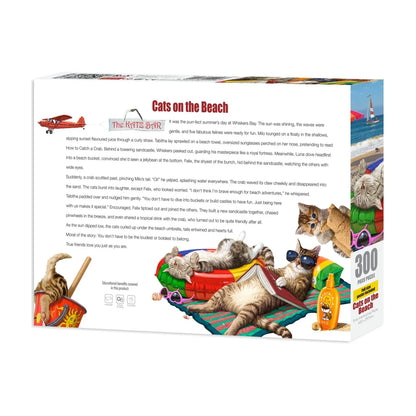 Back of Cats on the Beach 300 piece puzzle box showing story and educational benefits