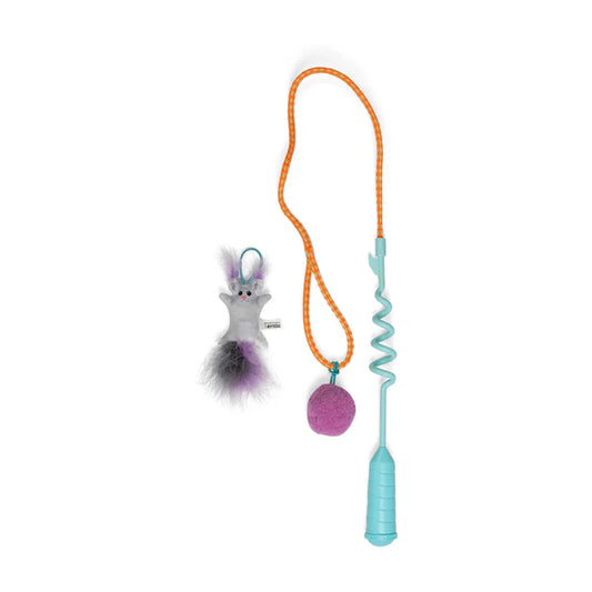 Catstages Cat-apult Spring Wand Cat Teaser Toy with plush catnip toy and pom pom ball
