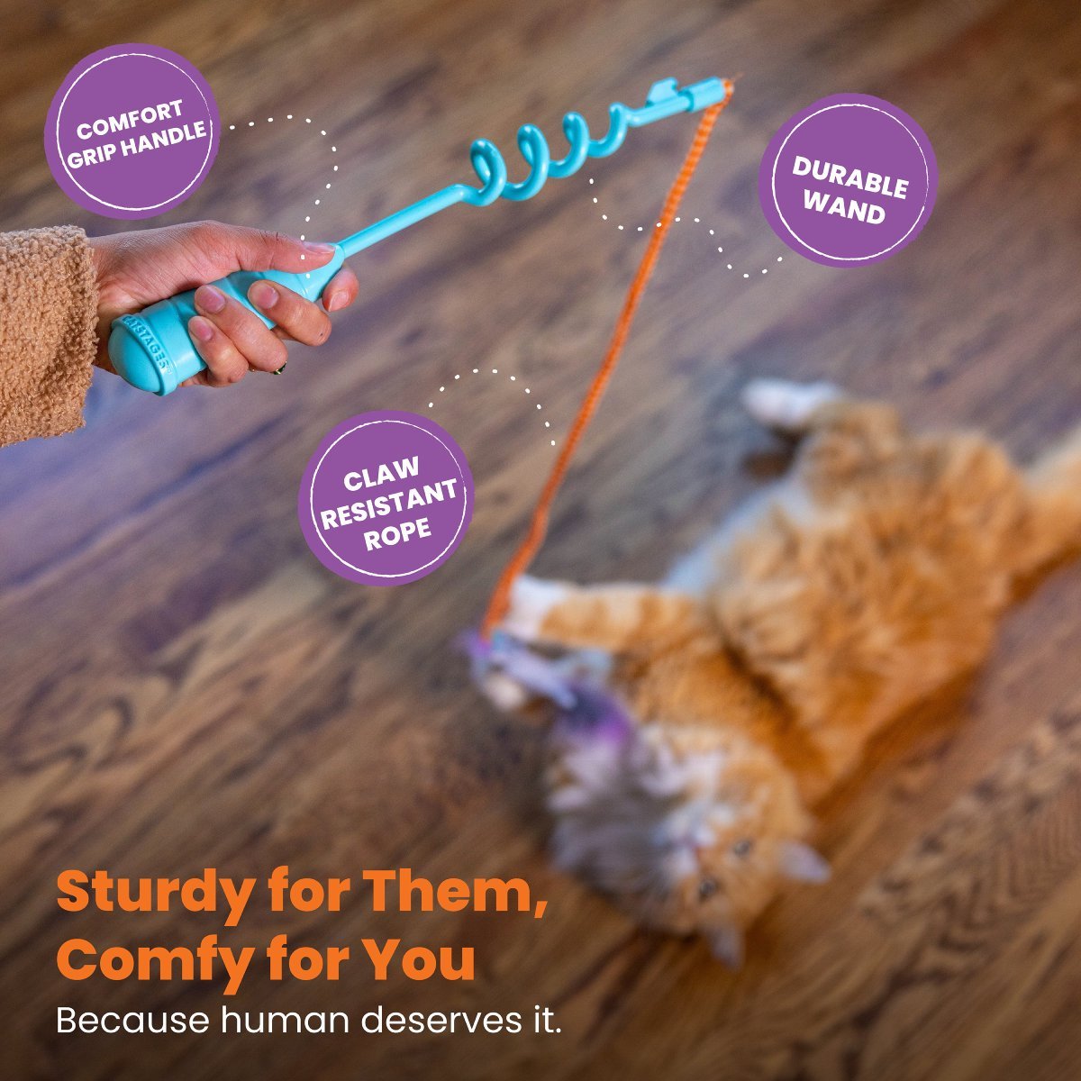Catstages Cat-apult Spring Wand with comfort grip handle and strong rope