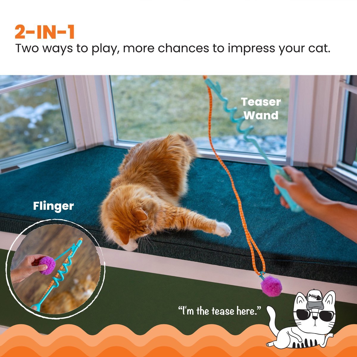Catstages Cat-apult Spring Wand used as a teaser wand and flinger cat toy