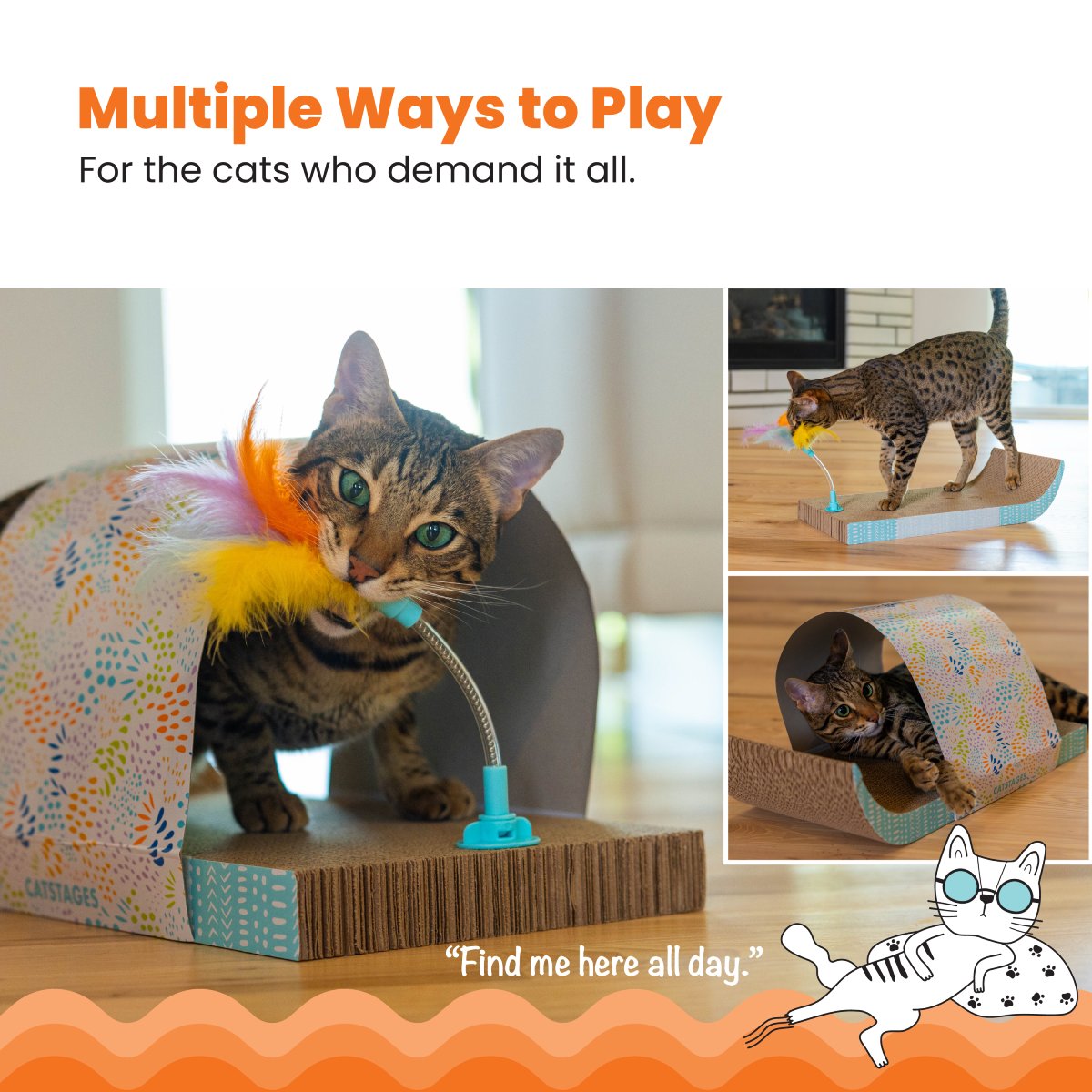 Catstages Cat Tunnel Scratcher for scratching resting hiding and play
