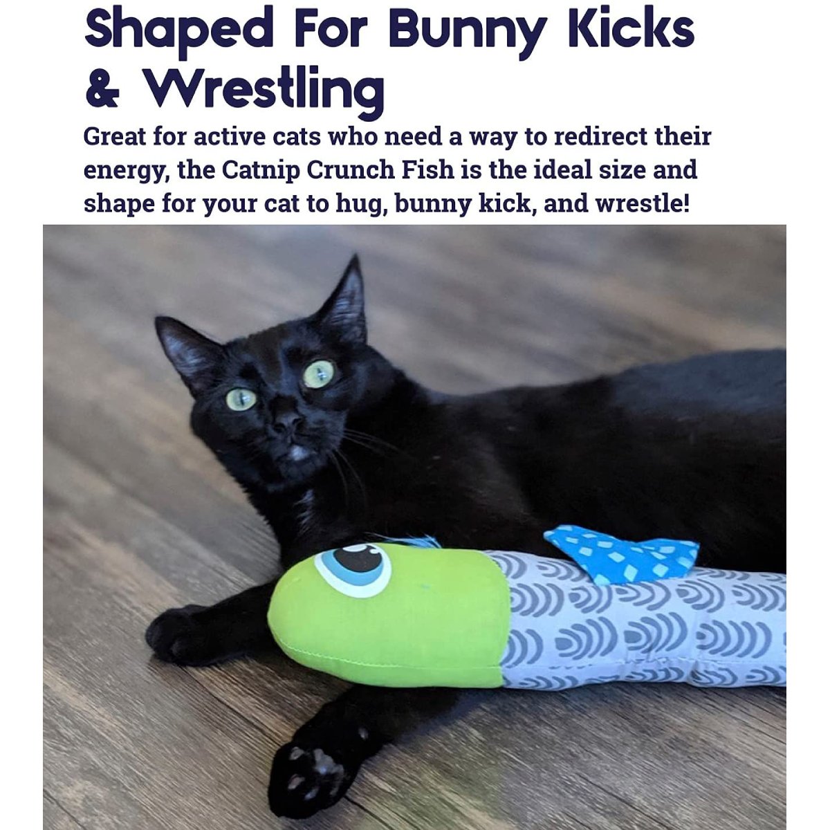 catstages Catnip Crunch Fish toy shaped for bunny kicks and wrestling