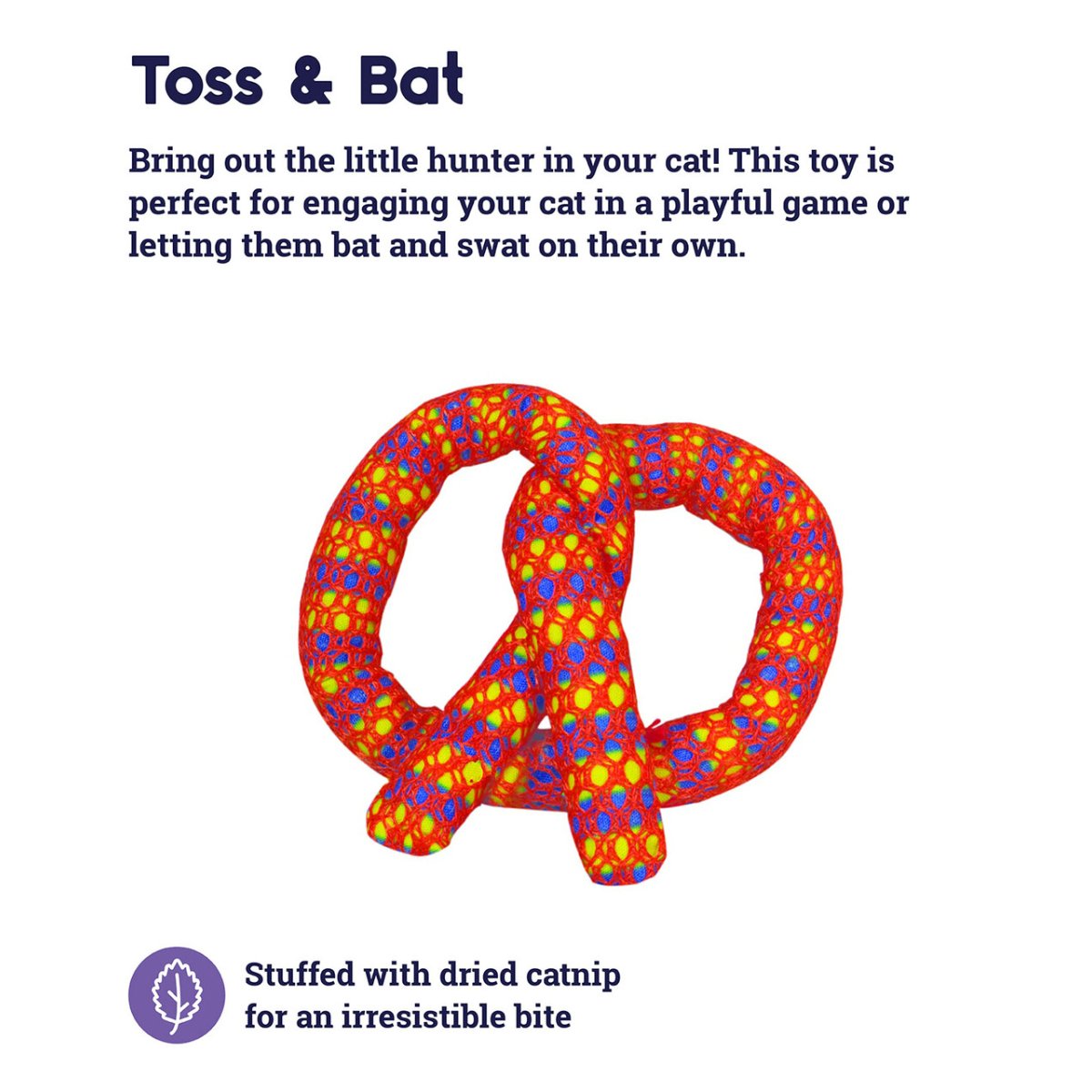 Catstages Catnip Plaque Pretzel toy for tossing, batting and indoor cat play