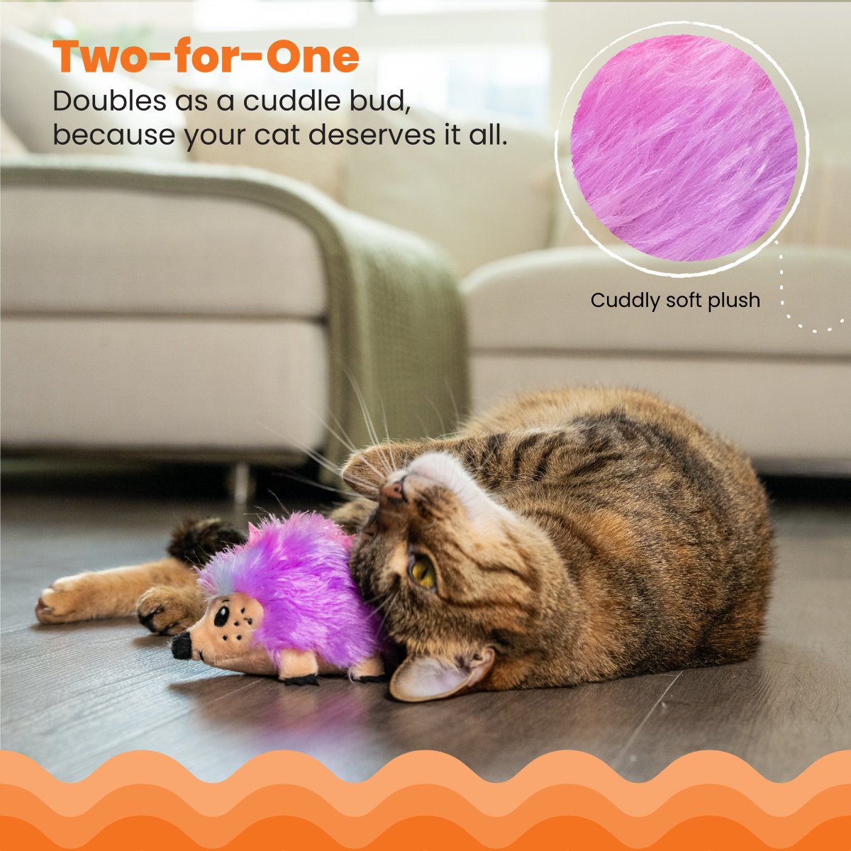 Cat playing with Catstages Catnip Plushies Hedgehog plush catnip toy