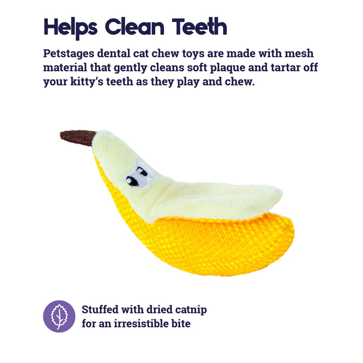 Catstages Dental Banana catnip chew toy with textured mesh for cats