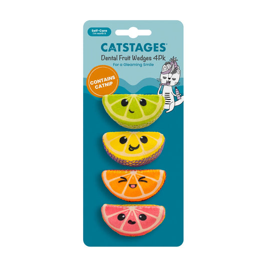 Catstages Dental Fruit Wedges 4 pack catnip dental chew toys in packaging