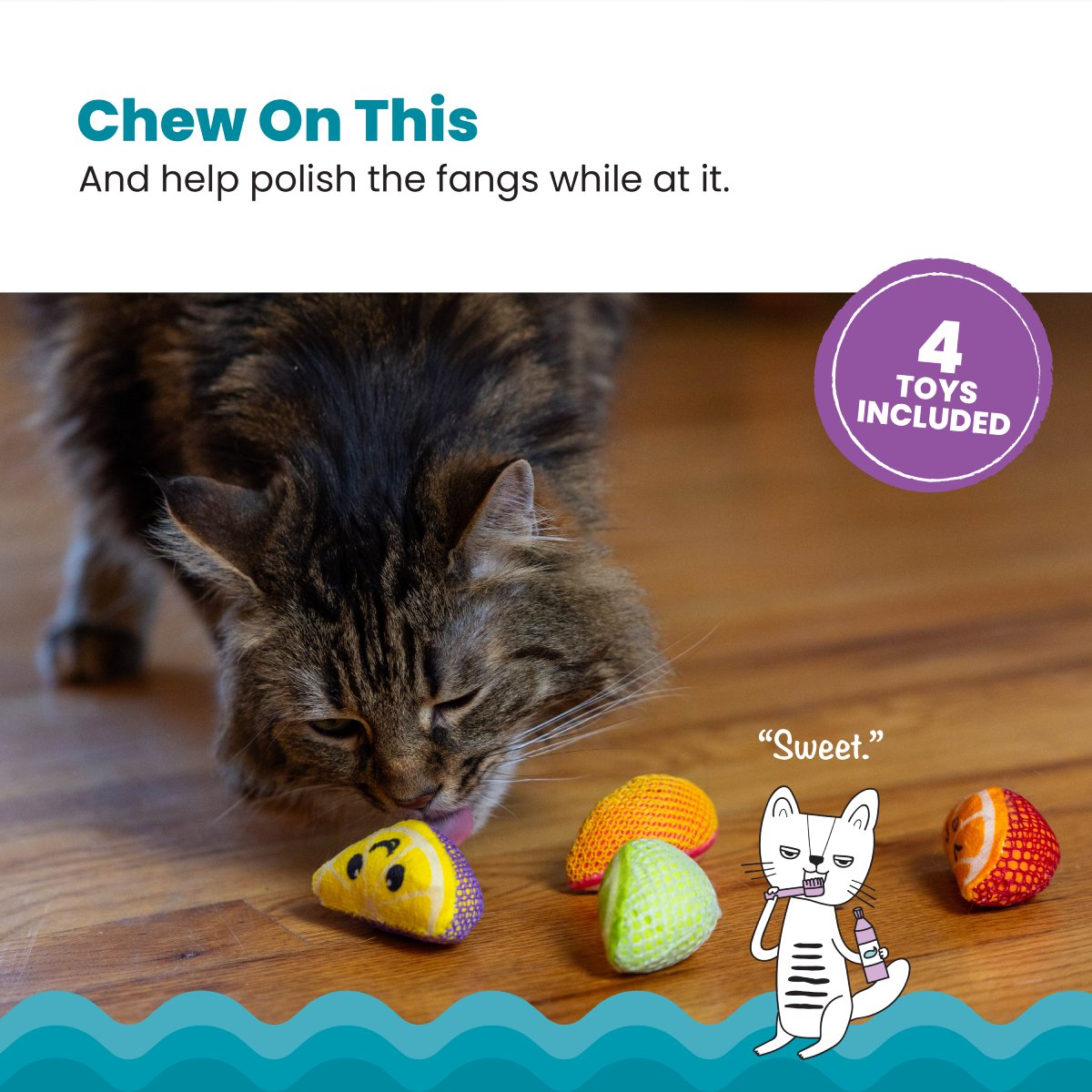 Catstages Dental Fruit Wedges dental cat chew toys with textured mesh for chewing play