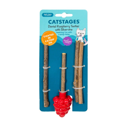 Catstages Dental Raspberry Silvervine Teether Cat Toy in retail packaging