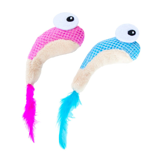 Catstages Dental Shrimpies 2 pack cat chew toys with mesh texture and feather tails