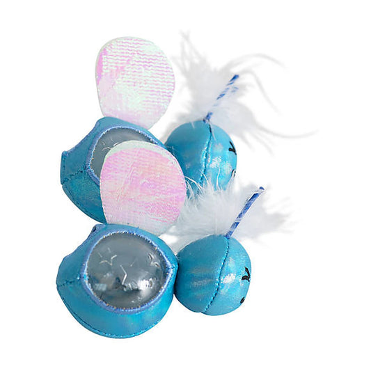 Catstages Firefly Treat Stuffer 2 pack blue treat dispensing cat toys with wings and feathers