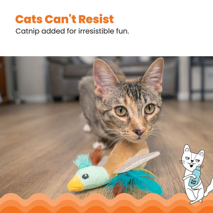 Cat investigating Catstages Flapperz Duck plush catnip toy during supervised play