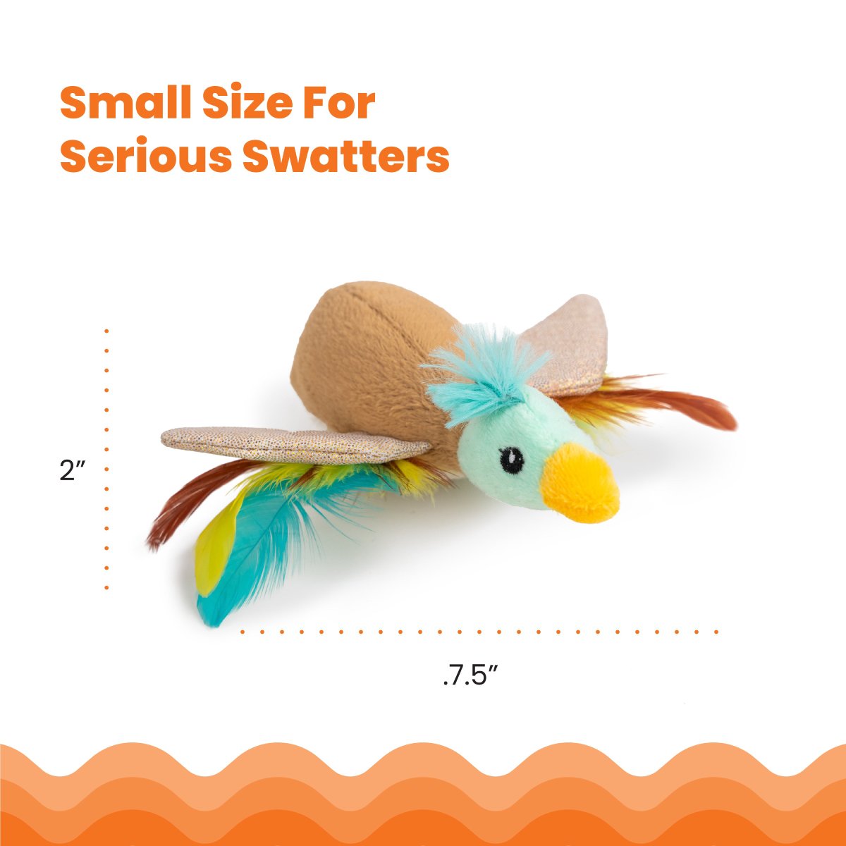 Catstages Flapperz Duck cat toy size guide showing 2 inch height and 7.5 inch length