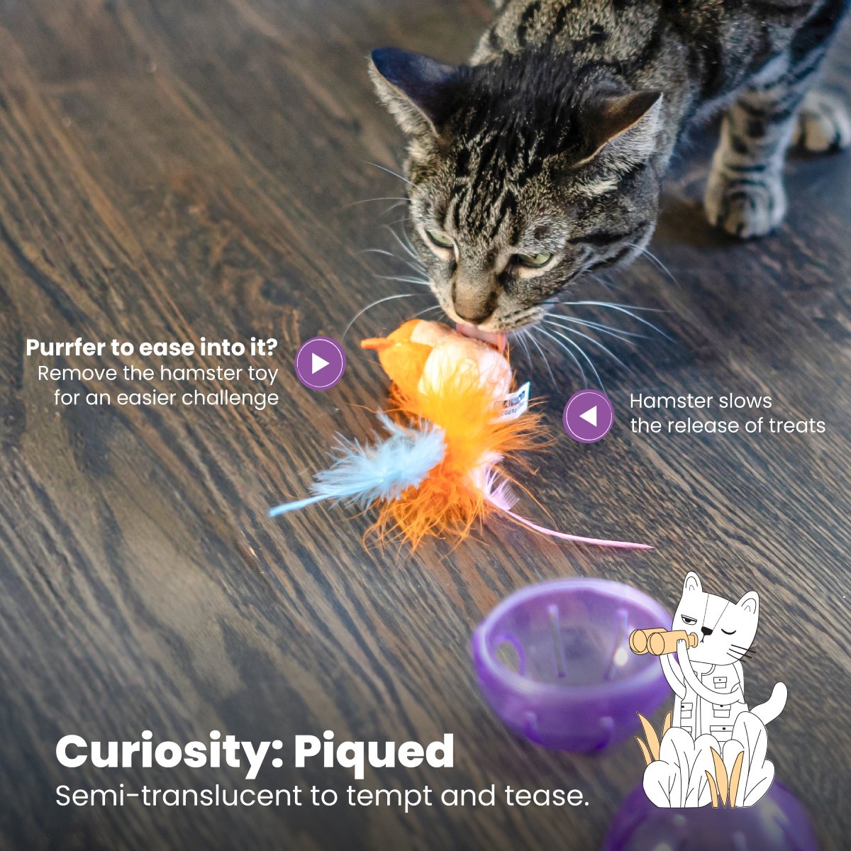 Catstages Hamster Ball toy with removable plush hamster insert for slower treat release