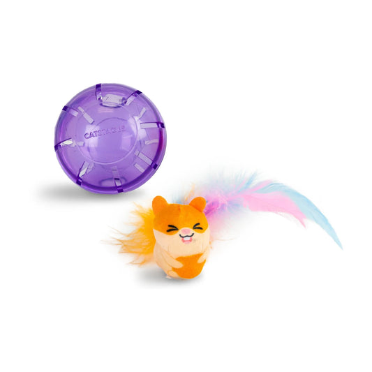 Catstages Hamster Ball interactive treat stuffer cat toy with purple ball and plush hamster