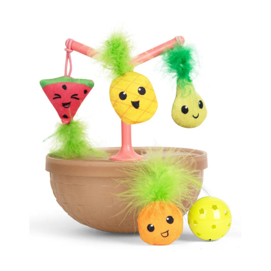 Catstages Hunt N Wobble Fruit Bowl interactive cat toy with plush toys and jingle ball