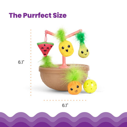 Catstages Hunt N Wobble Fruit Bowl size guide showing 6.1 inch cat toy dimensions
