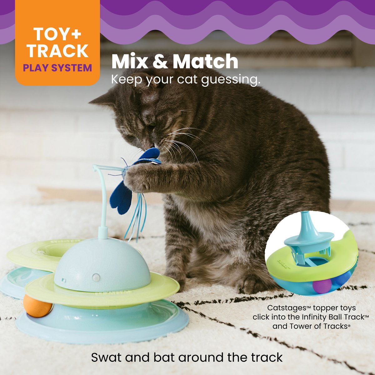 Catstages Infinity Ball Track with compatible topper toy option for interactive cat enrichment