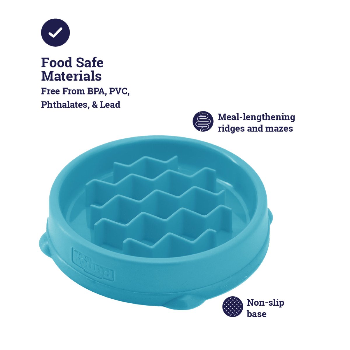 Catstages Kitty Slow Feeder blue bowl with food safe materials, non-slip base and meal-lengthening maze ridges