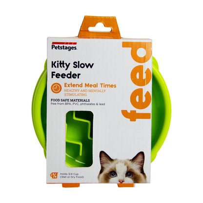 Catstages Kitty Slow Feeder Cat Bowl packaging showing small green feeder