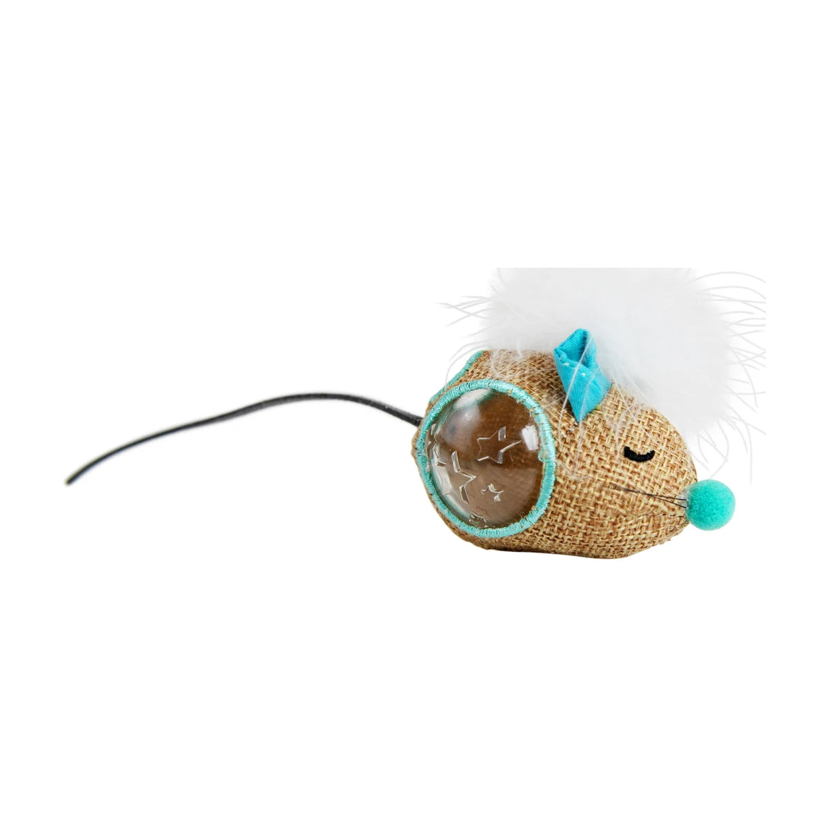 Catstages mouse cat toy with clear treat window and feather detail