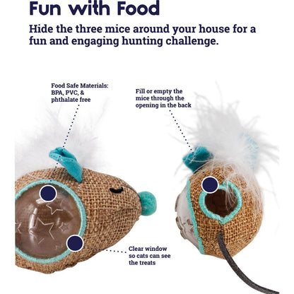 Catstages Hide ’N Treat mouse toys hidden around the home for cat foraging play