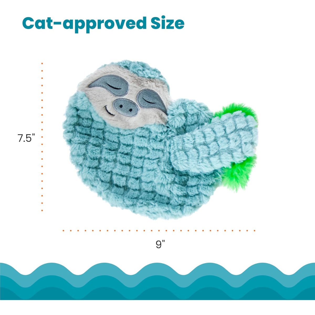 Size guide for Catstages Purr Pillow Snoozin' Sloth plush cat toy