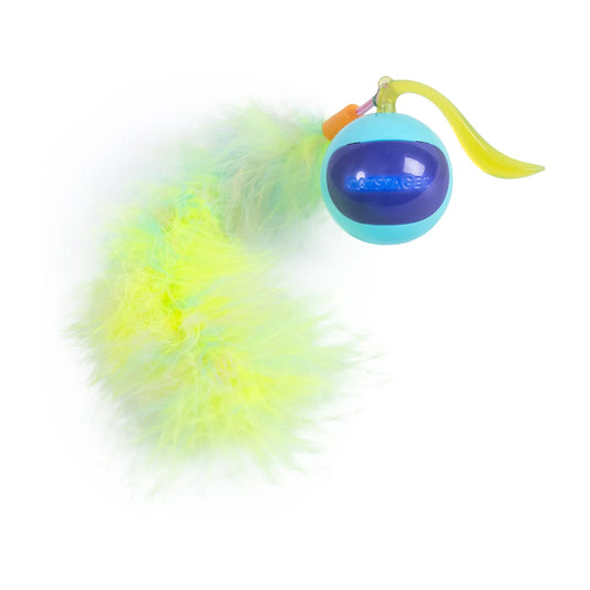 Catstages Roll & Chase rechargeable robot cat toy with feather teaser tail and interactive lights