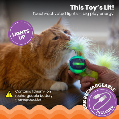 Catstages Roll & Chase rechargeable cat toy with touch-activated lights and included USB charging cable