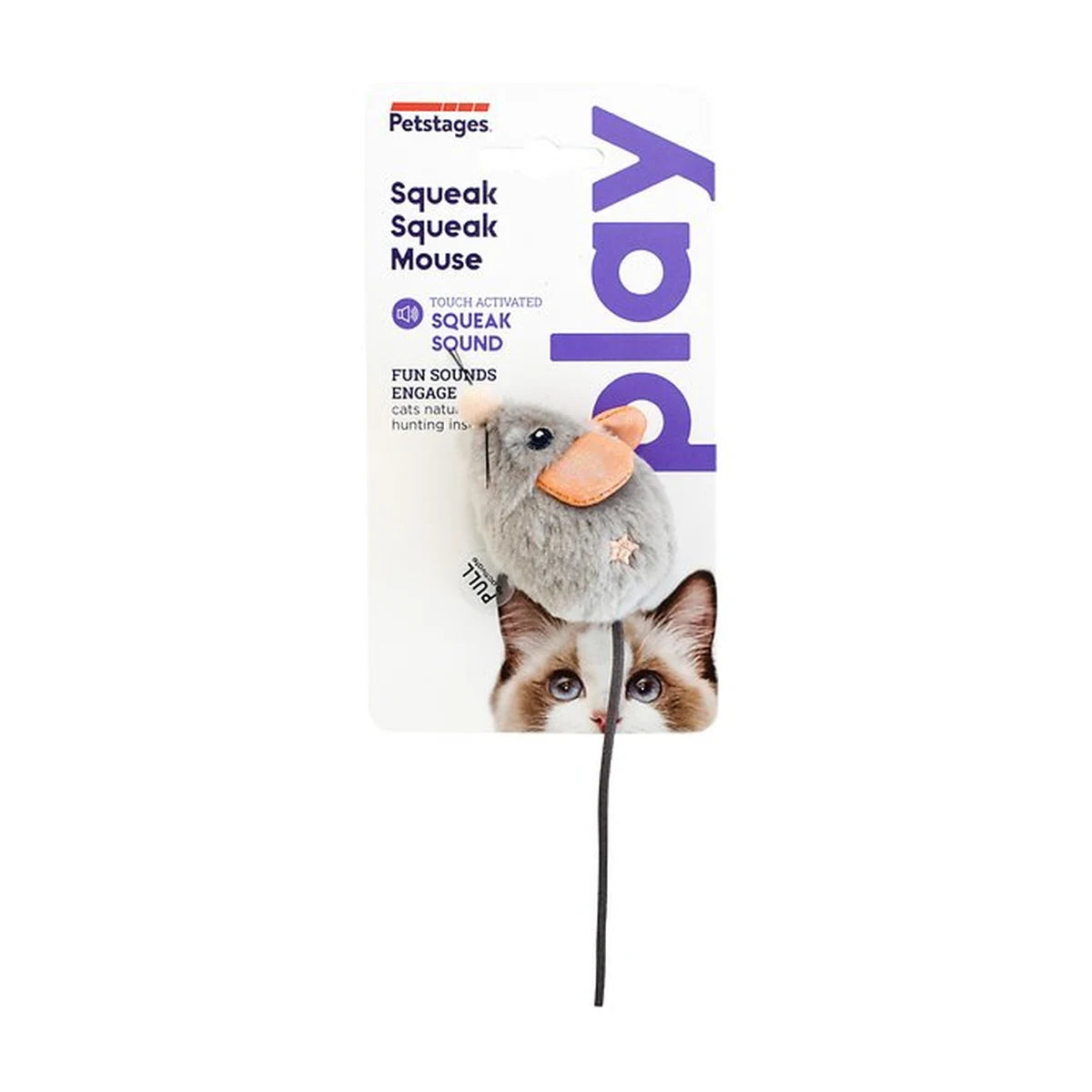 Catstages Squeak Squeak Mouse plush grey cat toy in packaging
