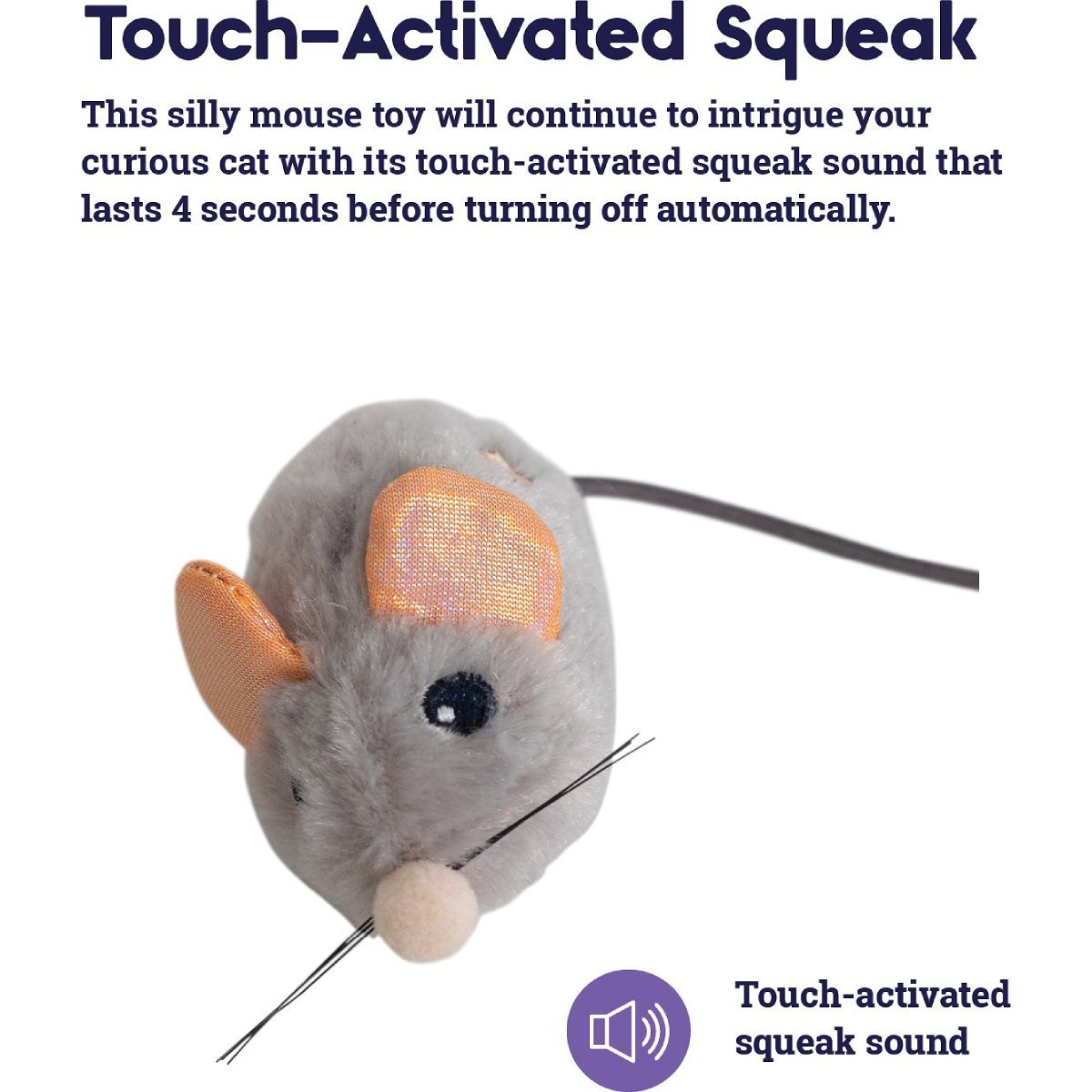 Catstages Squeak Squeak Mouse cat toy showing touch activated squeak sound