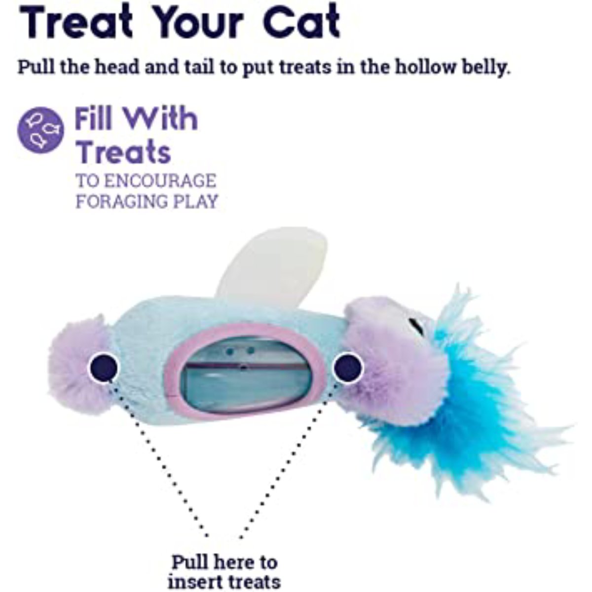 Catstages Swat n Treat Fairy Kicker showing how to fill with treats