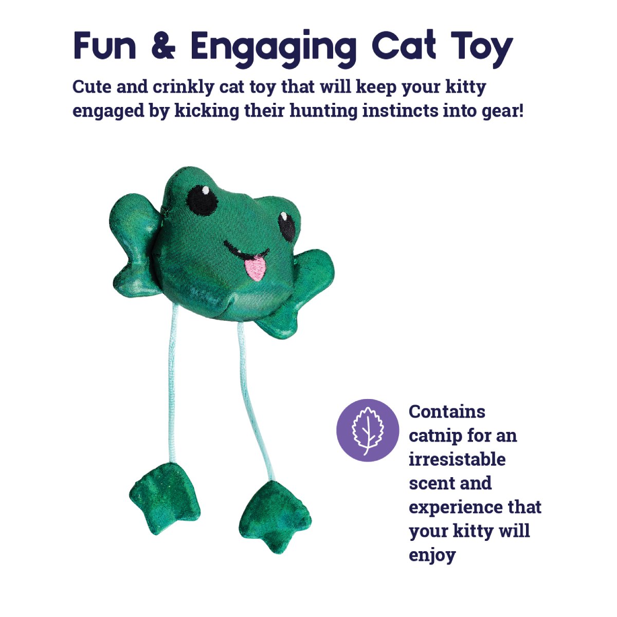 Catstages Toss 'n Dangle Frog crinkle cat toy with catnip feature information