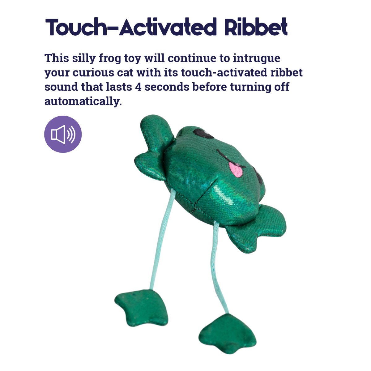 Catstages Toss 'n Dangle Frog cat toy with touch-activated ribbit sound feature