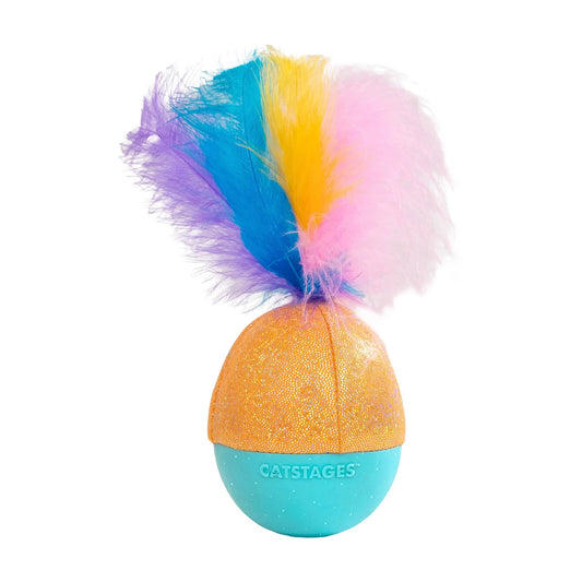 Catstages Whack N’ Wobble Ball interactive cat toy with feathers, bell and catnip oil coated wobble base.