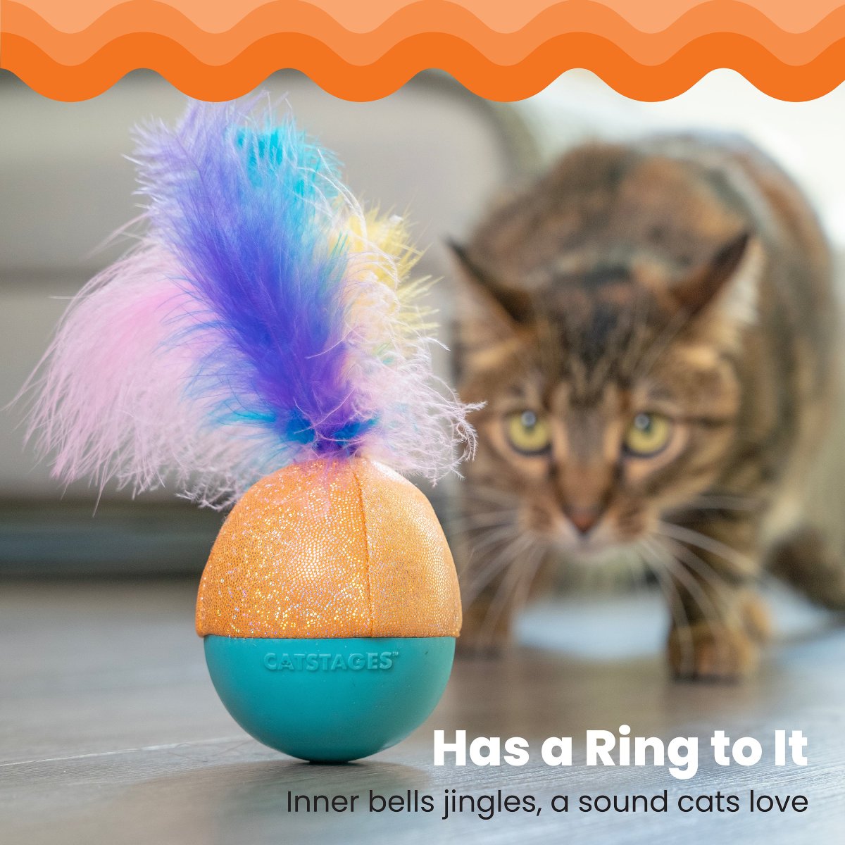 Catstages Whack N’ Wobble Ball cat toy with inner bell for jingling play