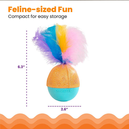 Catstages Whack N’ Wobble Ball size guide showing 6.3 inch height and 2.6 inch width