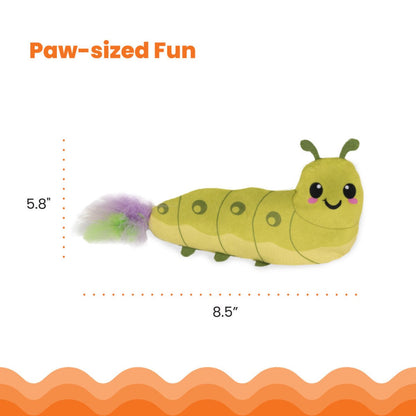Catstages Wiggle Worm electronic cat toy size guide showing plush worm dimensions for feline play.