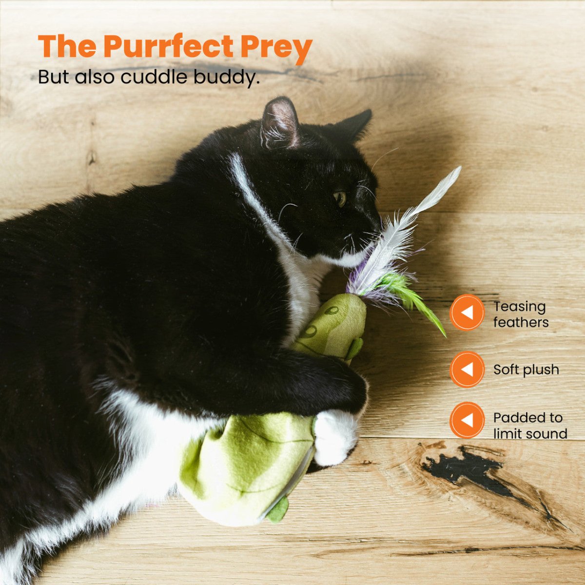 Catstages Wiggle Worm plush cat toy with teasing feathers and padded body for quieter interactive play.