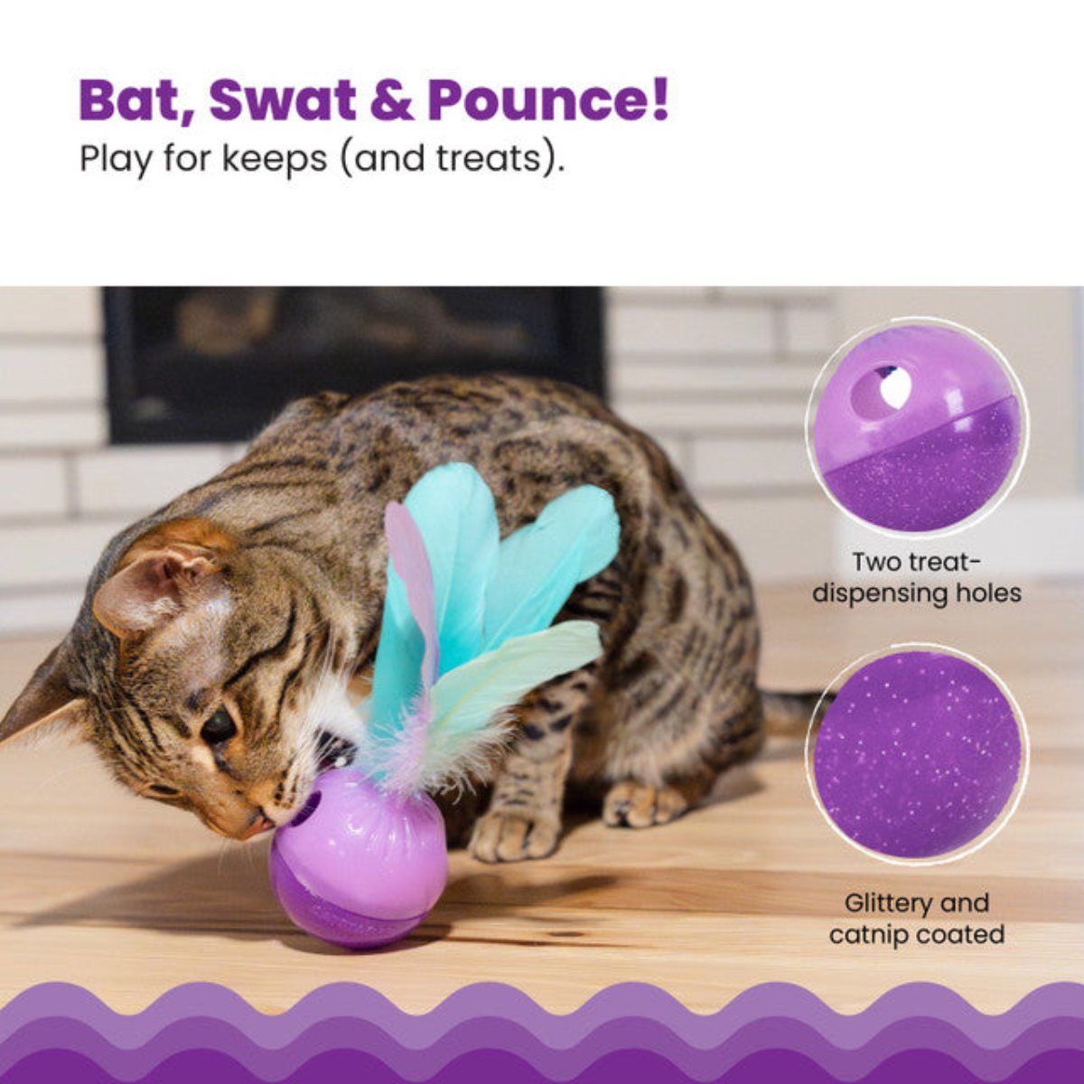 Catstages Wobble N' Treat cat toy showing two treat-dispensing holes