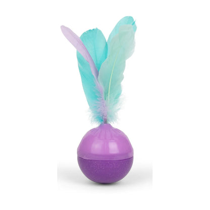 Catstages Wobble N' Treat treat stuffer cat toy with feathers on white background