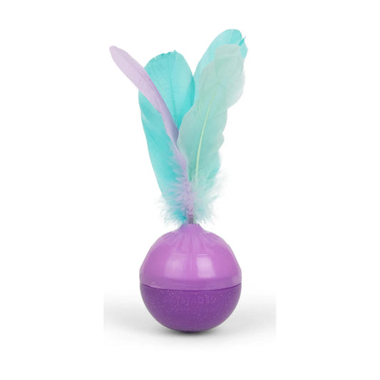 Catstages Wobble N' Treat treat stuffer cat toy with feathers on white background