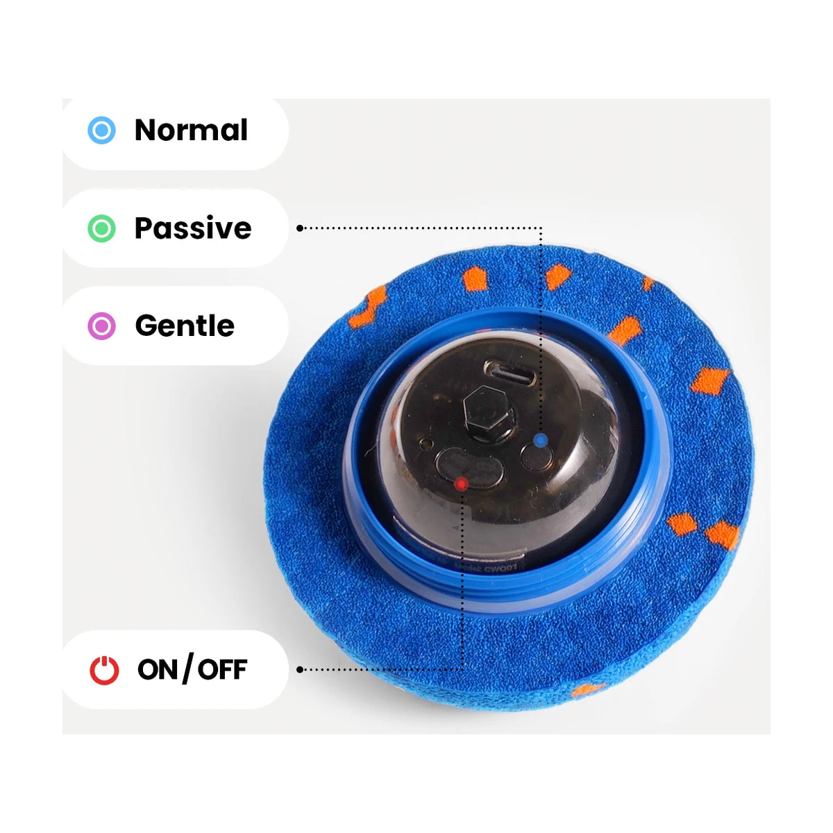Cheerble Wicked Ball AIR play modes Normal Passive Gentle with power and mode button