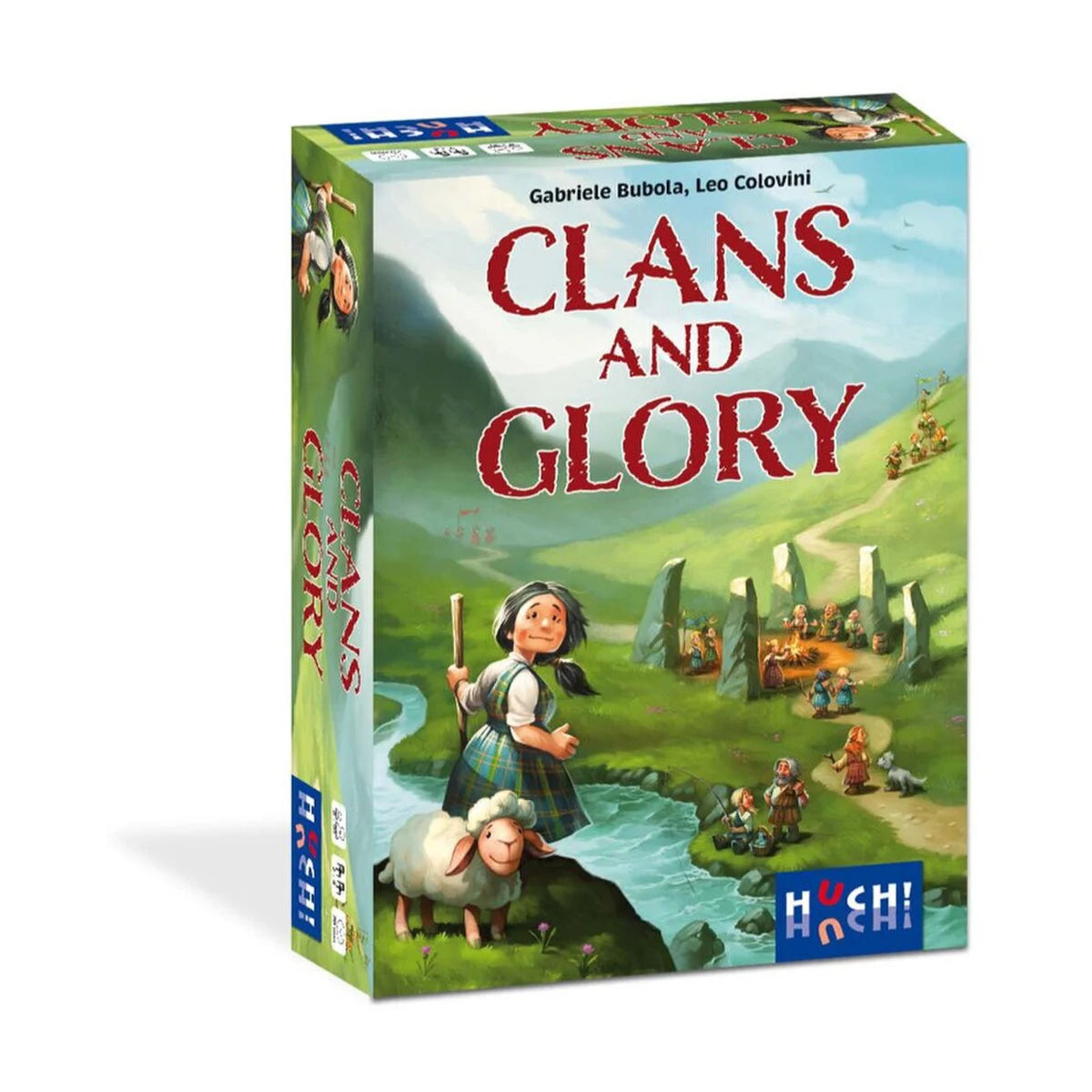 Clans and Glory strategy card game box front with Scottish Highland artwork