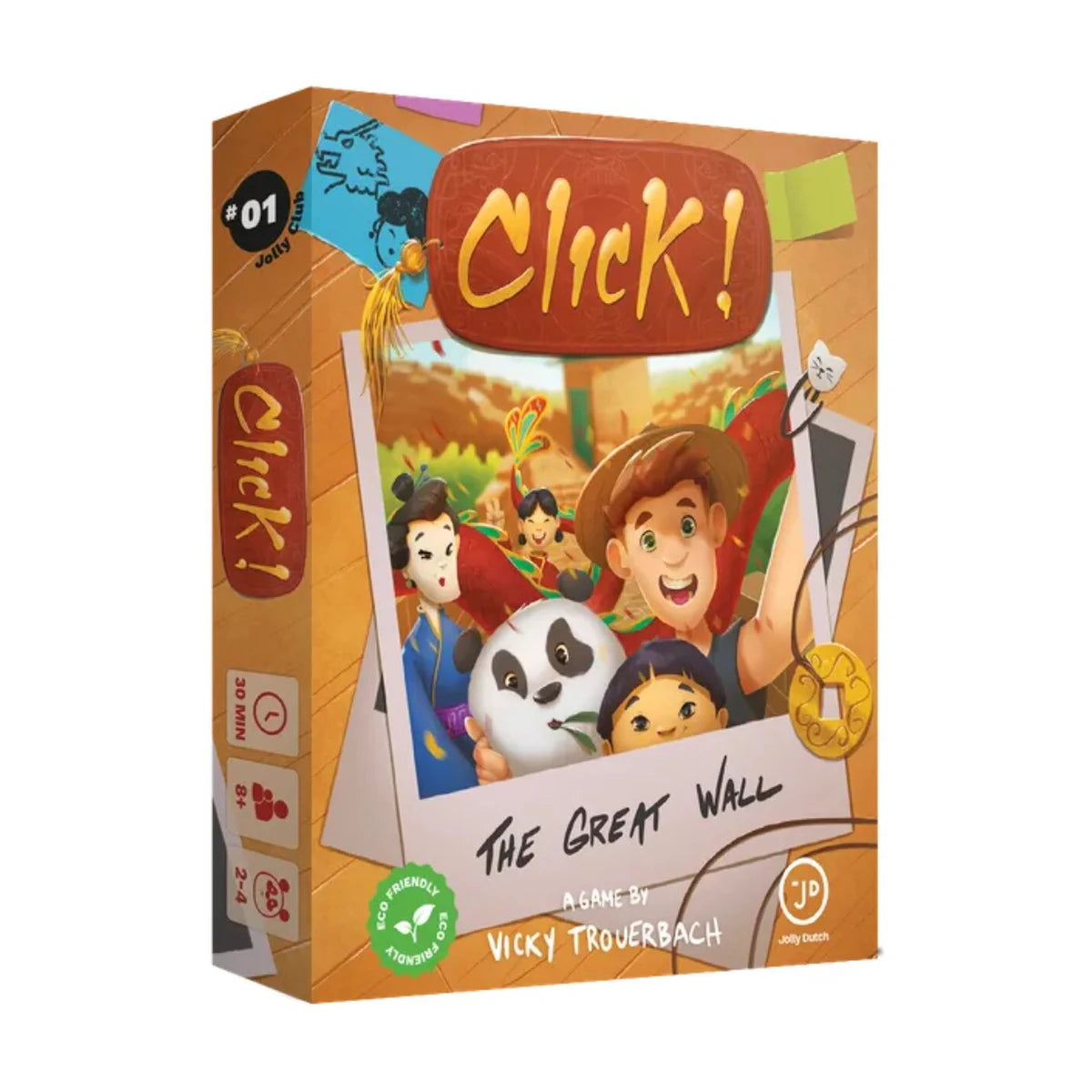 Click! The Great Wall Card Game box by Jolly Dutch featuring tourists taking a photo with a panda