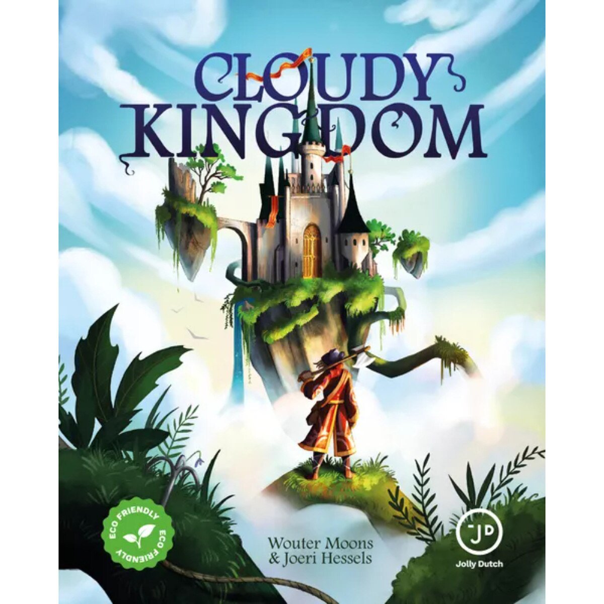 Cloudy Kingdom Card Game cover artwork showing a floating castle connected by a giant beanstalk
