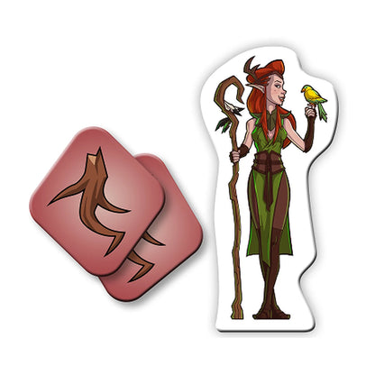 Keyleth cardboard character miniature and Root Tokens from the Vox Machina Expansion