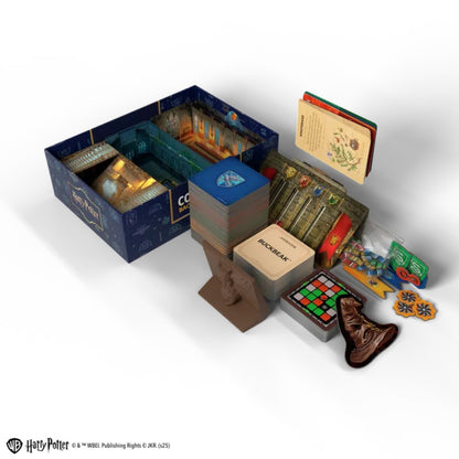 Codenames Back to Hogwarts card game box with cards tokens and house cup components