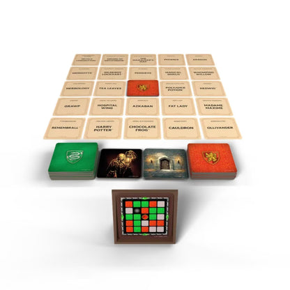 Codenames Back to Hogwarts card game word grid and clue board setup