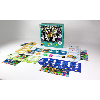 Coexist nature board game setup with conservation boards cards tokens and box