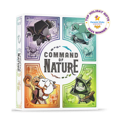 Command of Nature deck-building game box front featuring the Twig, Leaf, Droplet and Pebble Sages
